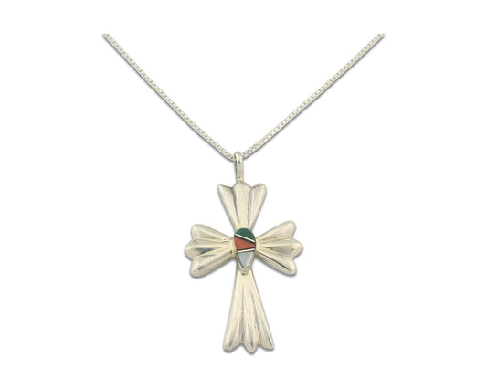 Navajo Cross Necklace Sterling Silver Authentic Natural Gemstones Signed M