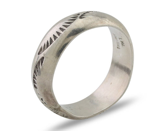 Navajo Hand Stamped Band 925 Silver 6.0 mm Signed Larry Chavez Size 6.5 C.80's