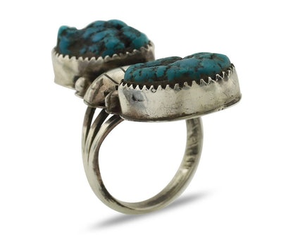 Navajo 2 Stone Ring 925 Silver Seafoam Turquoise Native American Artist C.80's