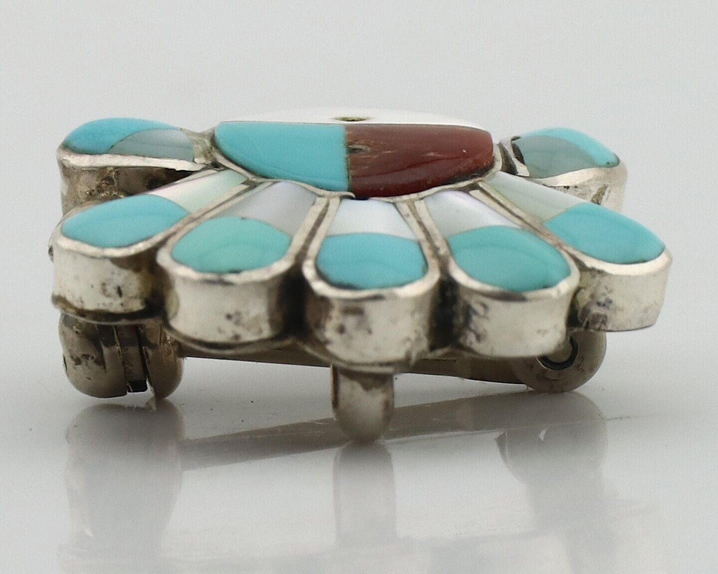 Zuni Pin Pendant .925 Silver Natural Gemstone Native American Artist C.80's