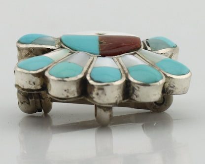Zuni Pin Pendant .925 Silver Natural Gemstone Native American Artist C.80's