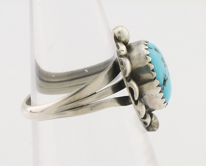 Navajo Ring 925 Silver Sleeping Beauty Turquoise Artist Signed SC C.80's