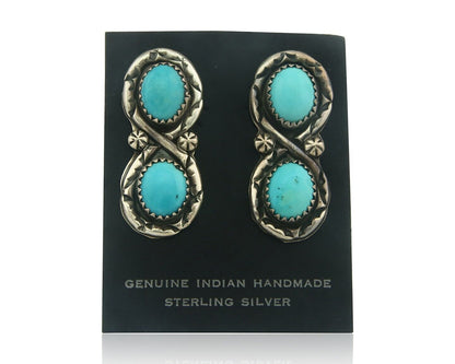 Navajo Earrings 925 Silver Natural Turquoise Native American Artist C80s