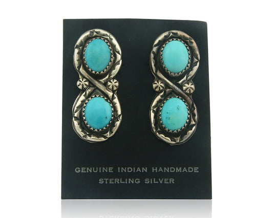 Navajo Earrings 925 Silver Natural Turquoise Native American Artist C80s