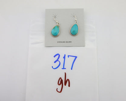 Navajo Dangle Earrings 925 Silver Natural Turquoise Artist Signed Montoya C.80's