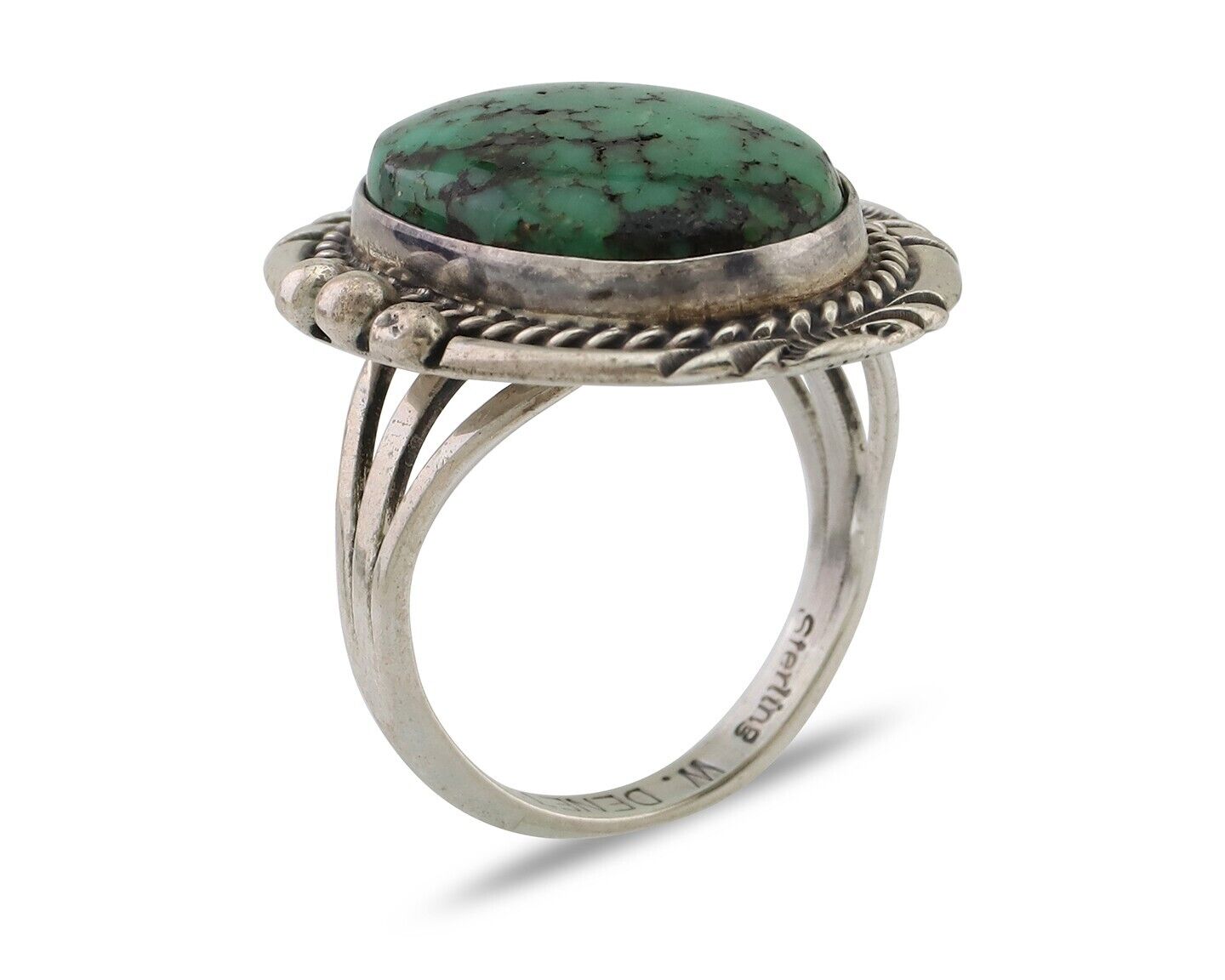 Navajo Ring 925 Silver Green Turquoise Signed William Denetdale 6.75 C.80's