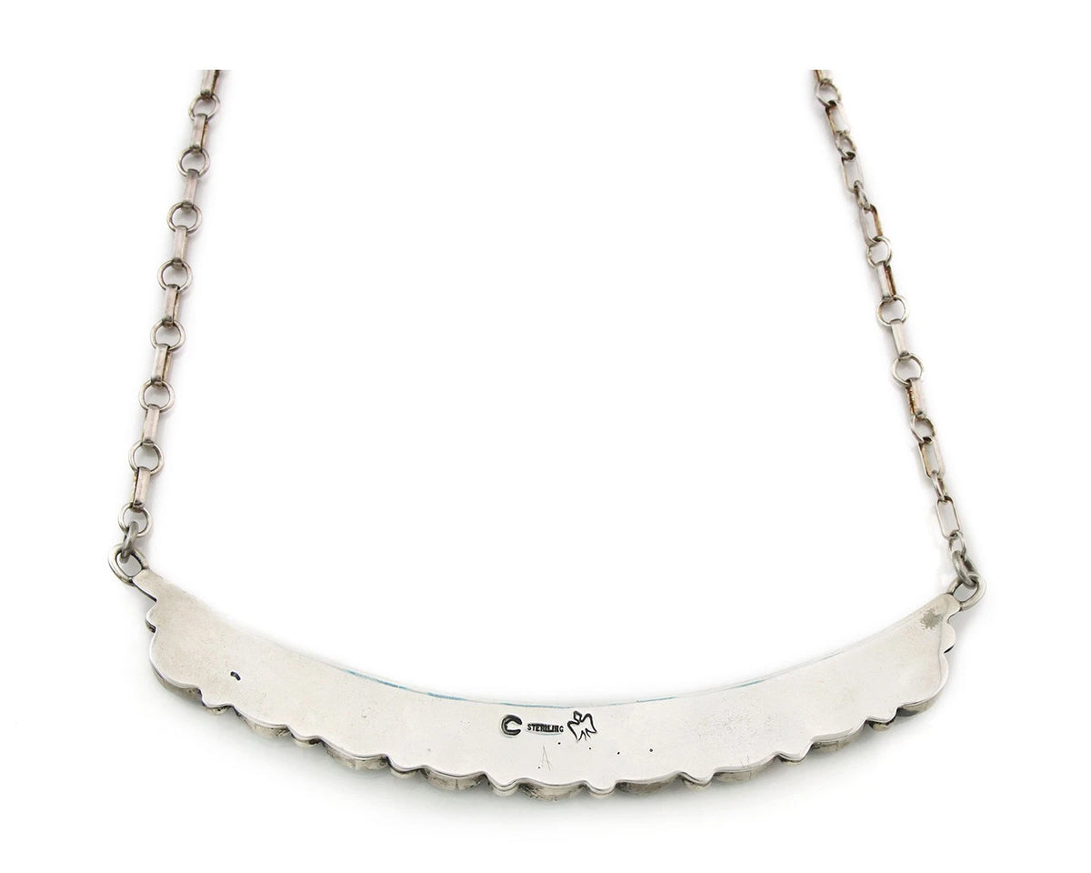 Navajo Necklace 925 Sterling Silver Natural Turquoise Vintage Signed C Montoya