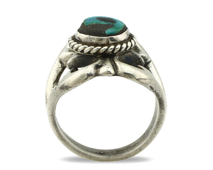 Navajo Sand Cast Ring .925 Silver Blue Turquoise Native Artist C.80's