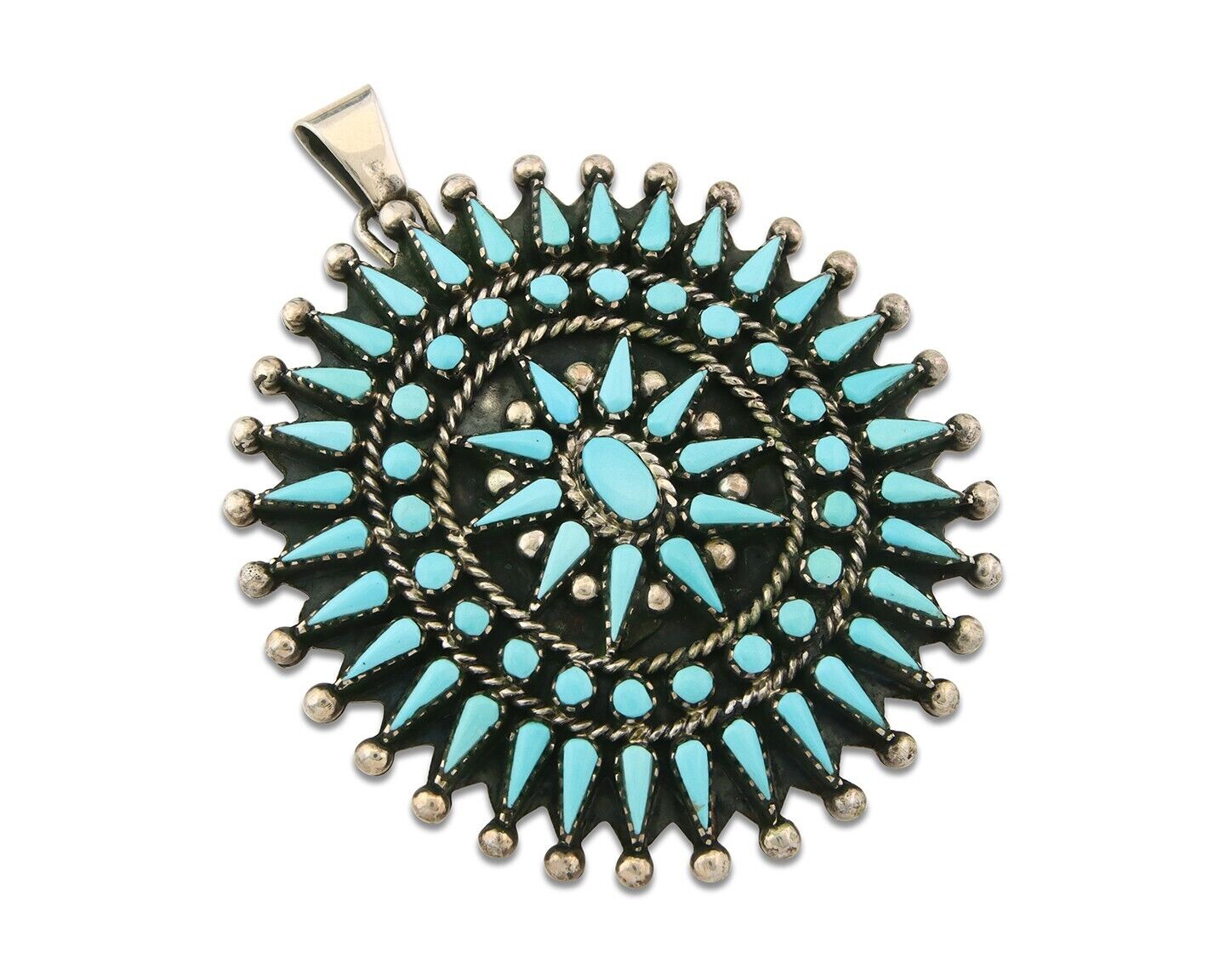 Navajo 925 Silver Pendant Petite Point Turquoise Handmade Signed B Yazzie C.80's