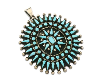Navajo 925 Silver Pendant Petite Point Turquoise Handmade Signed B Yazzie C.80's