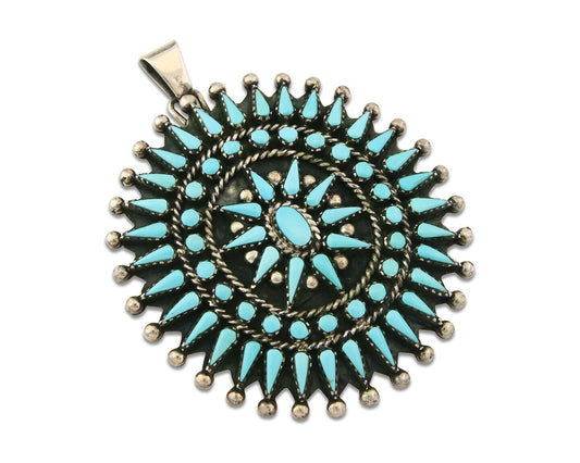 Navajo 925 Silver Pendant Petite Point Turquoise Handmade Signed B Yazzie C.80's