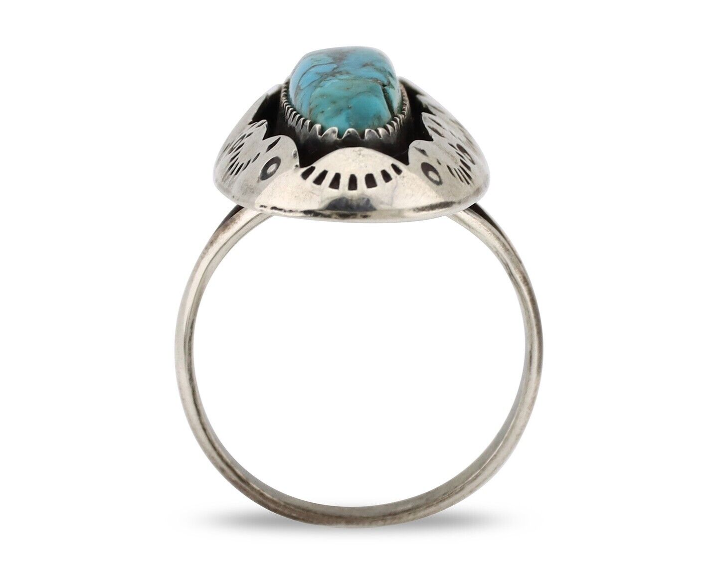 Navajo Ring 925 Silver Blue Spiderweb Turquoise Native American Artist C.80's