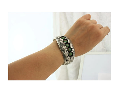 Navajo Cuff Bracelet Sterling Silver Royston Turquoise Vintage Signed C Benally