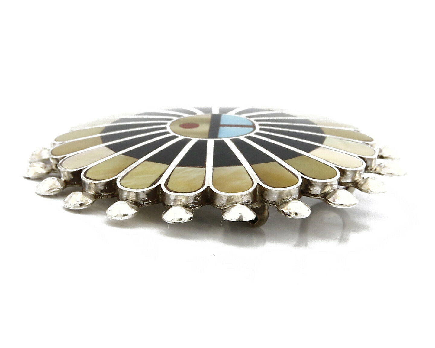 Zuni Signed Artist Victoria Unkestine Inlaid .925 SOLID Silver Tewa Pendant Pin