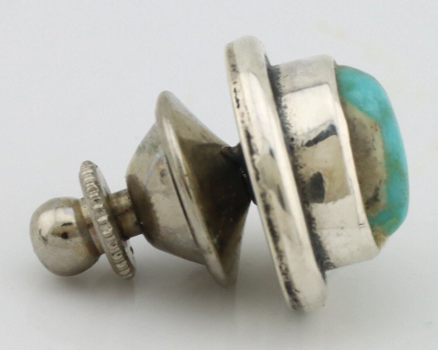 Navajo Tie Tack 925 Silver Natural Mined Turquoise Native American Artist C.80's