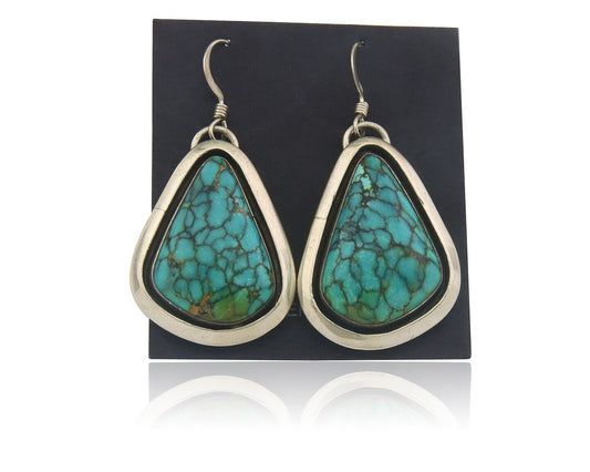 Navajo Earrings 925 Silver Handmade Natural Turquoise Signed J Linkin C.80's