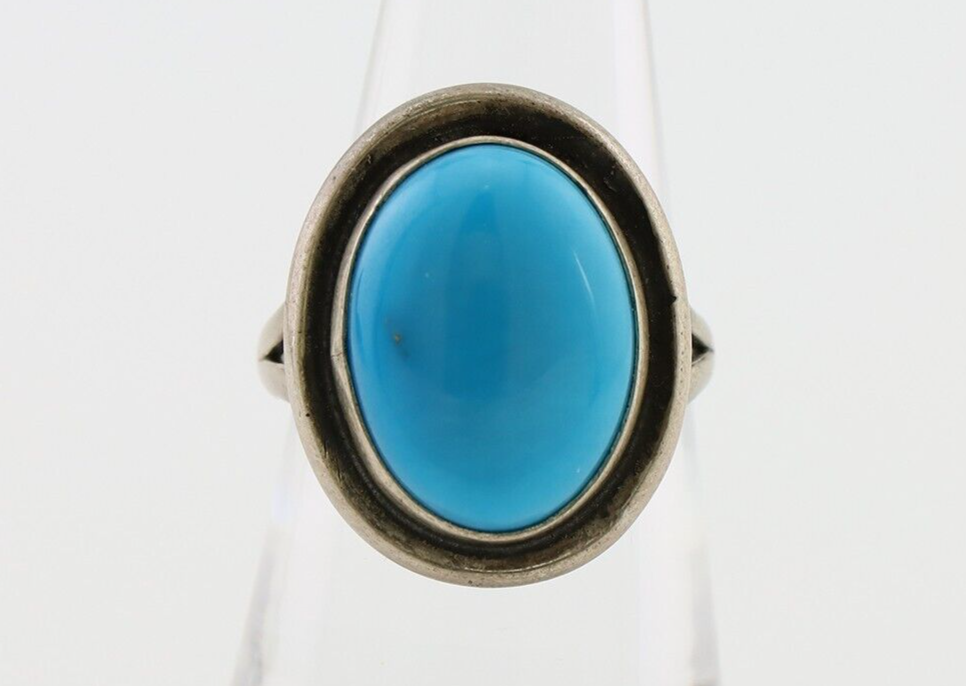 Navajo Handmade Ring 925 Silver Blue Turquoise Native American Artist C.80's