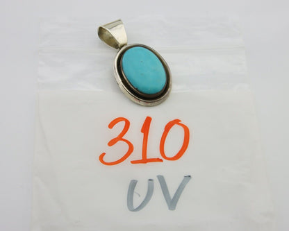 Navajo Pendant 925 Silver Natural Turquoise Handmade Native American Artist C80s
