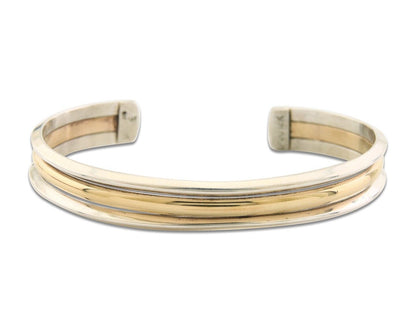 Navajo Bracelet 925 Silver & 12K Gold Cuff Artist Signed TAHE C.80's