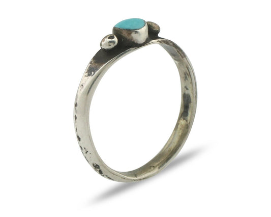 Navajo Ring .925 Silver Sleeping Beauty Turquoise Native American Artist C.80's