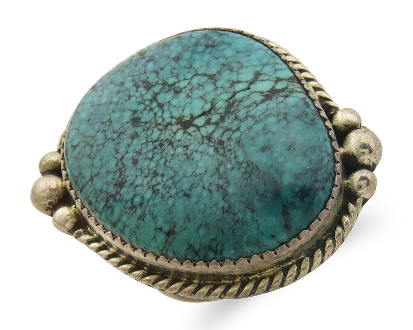Navajo Ring 925 Sterling Spiderweb Blue Turquoise Native Artist C.80's Size 9.0