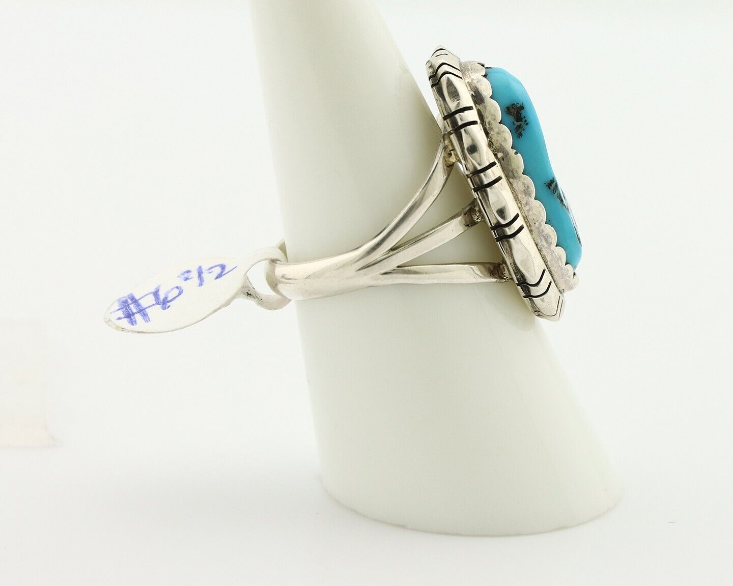 Navajo Ring 925 Silver Sleeping Beauty Turquoise Artist Signed BB C.80's