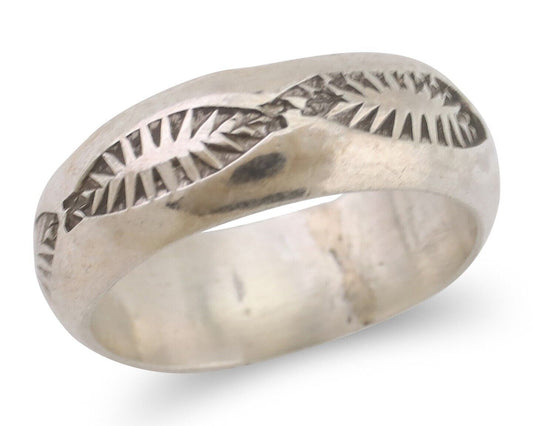 Navajo Hand Stamped Band 925 Silver 6.0 mm Signed Larry Chavez Size 5.25 C.80's