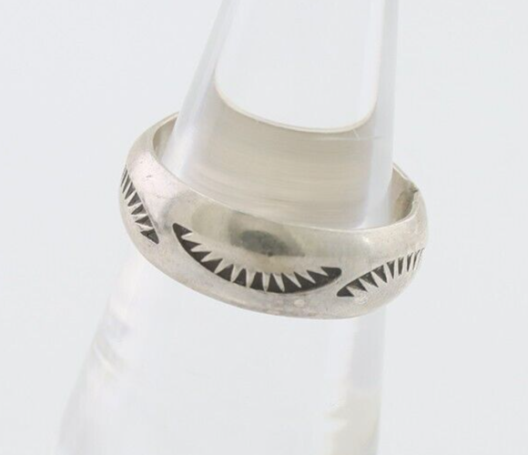 Navajo Hand Stamped Band 925 Silver 6.0 mm Signed Larry Chavez Size 5.5 C.80's