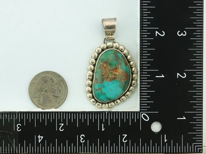 Navajo Pendant 925 Sterling Silver Natural Turquoise Vintage Signed Rabbit Stick
