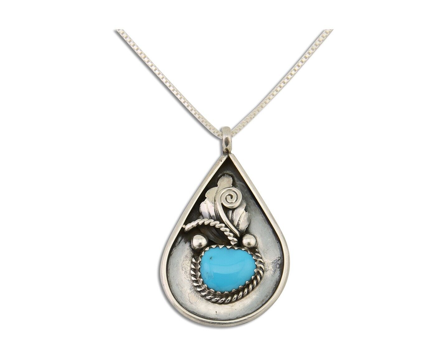 Navajo Necklace 925 Silver Natural Blue Turquoise Artist Signed JASON BAHE C.80s