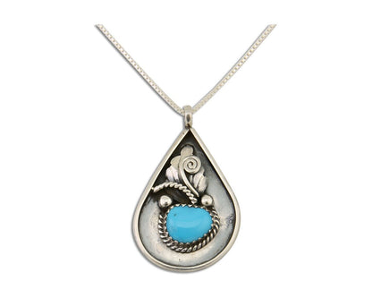 Navajo Necklace 925 Silver Natural Blue Turquoise Artist Signed JASON BAHE C.80s
