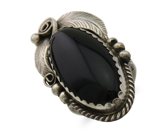 Navajo Handmade Ring 925 Silver Black Onyx Artist Signed Justin Morris C.80's