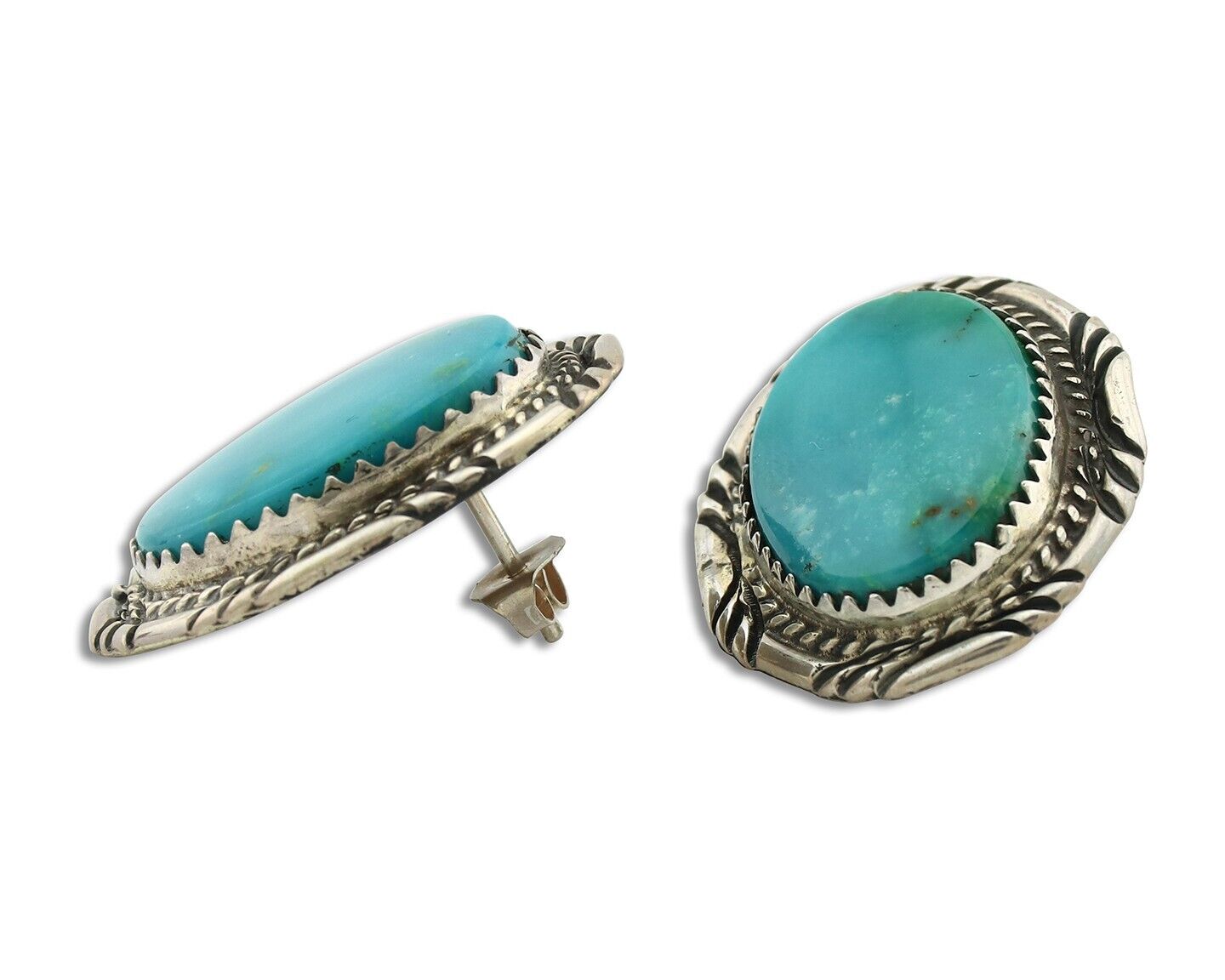 Navajo Hand Stamped Earrings 925 Silver Natural Turquoise Signed Virgil Begay