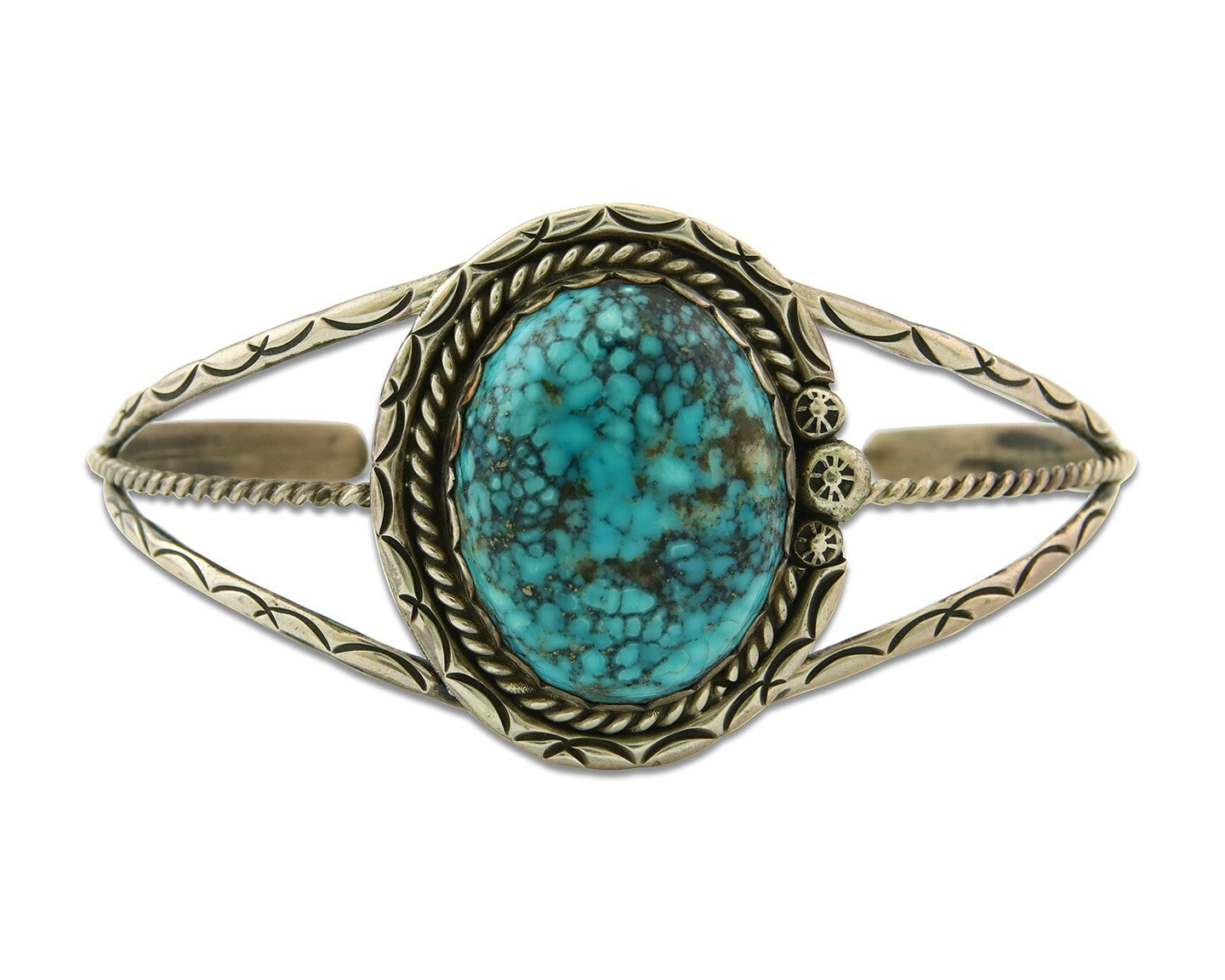 Navajo Bracelet 925 Silver Natural Blue Turquoise Native American Artist C.80s