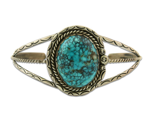Navajo Bracelet 925 Silver Natural Blue Turquoise Native American Artist C.80s