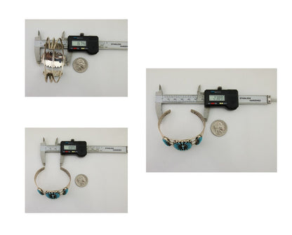 Men Navajo Bracelet 925 Silver Natural Blue Turquoise Signed Benson Yazzie C80s