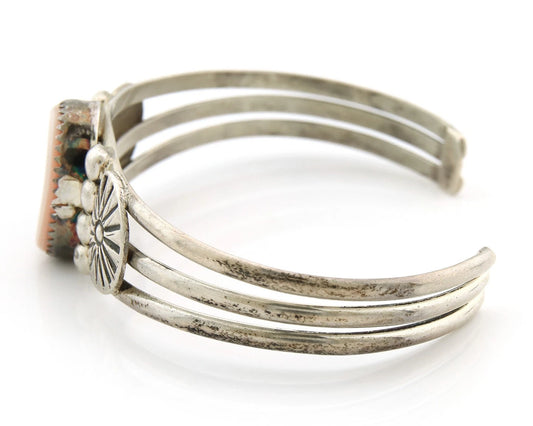 Navajo Cuff Bracelet Sterling Silver Authentic Pink Muscle Artist Signed DB