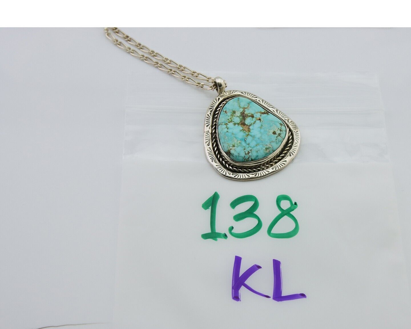 Navajo Necklace 925 Silver Blue Turquoise Artist Signed Fred Guerro C.80's