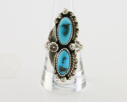 Navajo Ring 925 Silver Natural Blue Turquoise Native Artist Signed SC C.80's