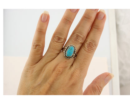 Navajo Ring 925 Sterling Natural Mined Arizona Turquoise C.80's Size 6.0