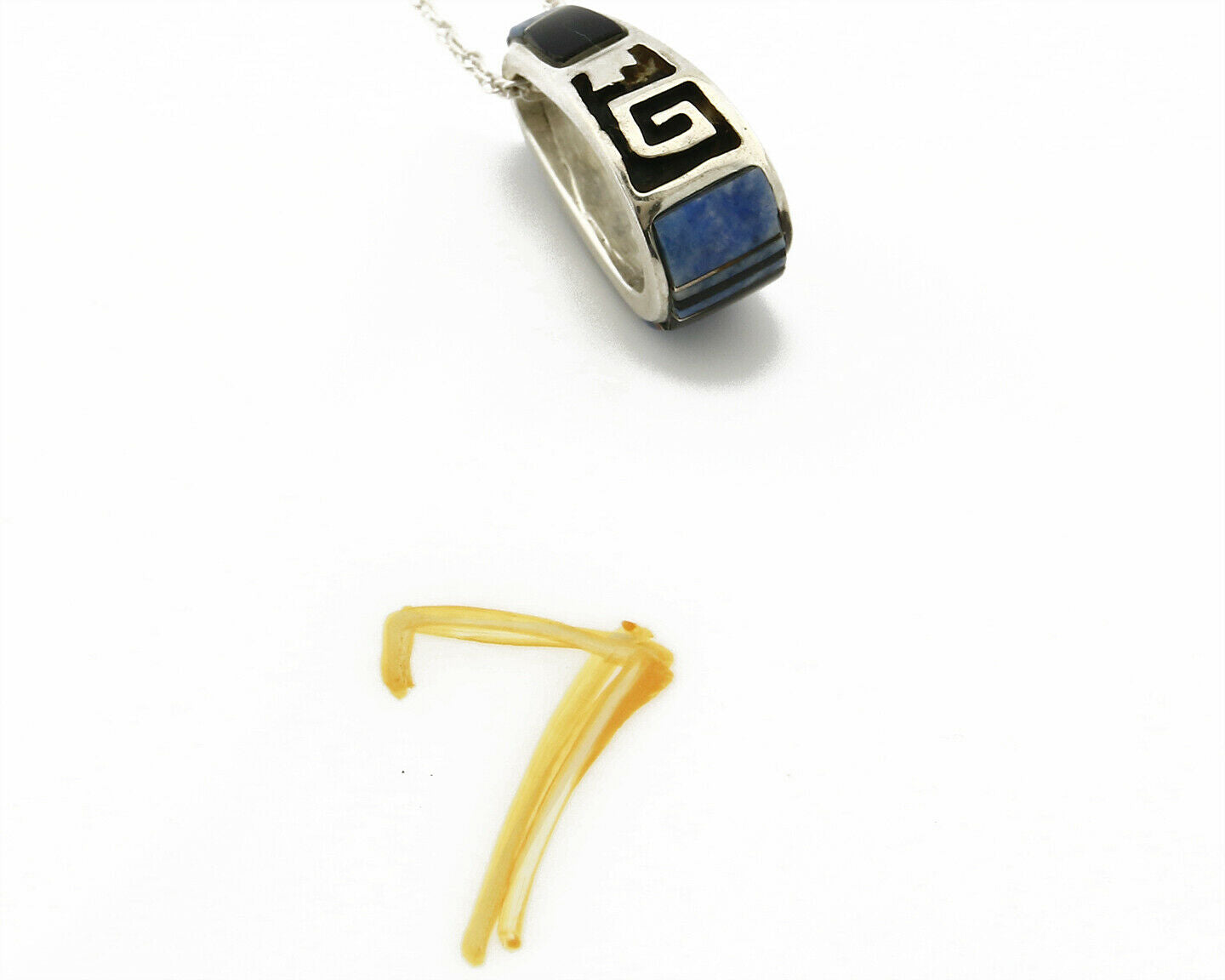 Navajo Inlaid Gemstone Pendant .925 Silver Handmade Signed Mouse Logo C.80's