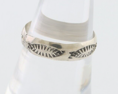 Navajo Hand Stamped Band 925 Silver 5.0 mm Signed Larry Chavez Size 8.0 C.80's