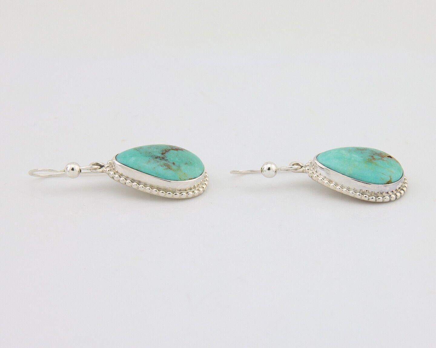 Navajo Dangle Earrings 925 Silver Natural Turquoise Artist Signed Montoya C.80's