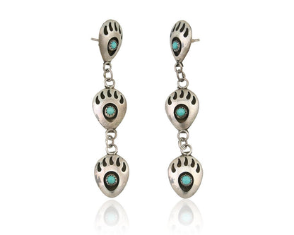 Navajo Paw Earrings 925 Silver Kingman Turquoise Native American Artist C.80's