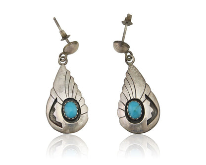Navajo Earrings 925 Silver Blue Turquoise Native American Artist C.80's