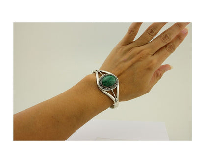 Navajo Cuff Bracelet Natural Malachite 925 Silver Native American Artist C.80s