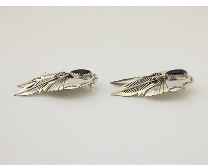 Navajo Handmade Earrings 925 Silver Onyx Native American Artist C.80's