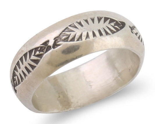 Navajo Hand Stamped Band 925 Silver 6.0 mm Signed Larry Chavez Size 5.0 C.80's