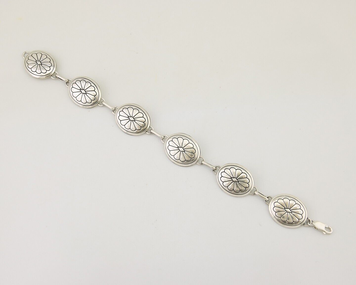 Navajo Hamdmade Concho Bracelet 925 Silver Native Artist Signed Edith James C80s