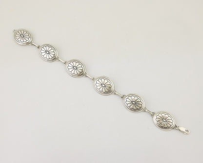 Navajo Hamdmade Concho Bracelet 925 Silver Native Artist Signed Edith James C80s